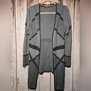 Belldini Black and Gray Knit Cardigan with Geometric Pattern